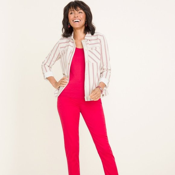 Chico's Striped Bi-Stretch Jacket - Picture 2 of 16